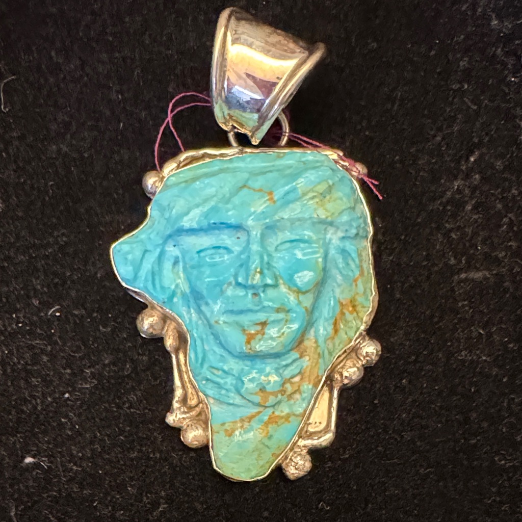 Michael Gleason Spirit God Carved Turquoise Pendant 1100$